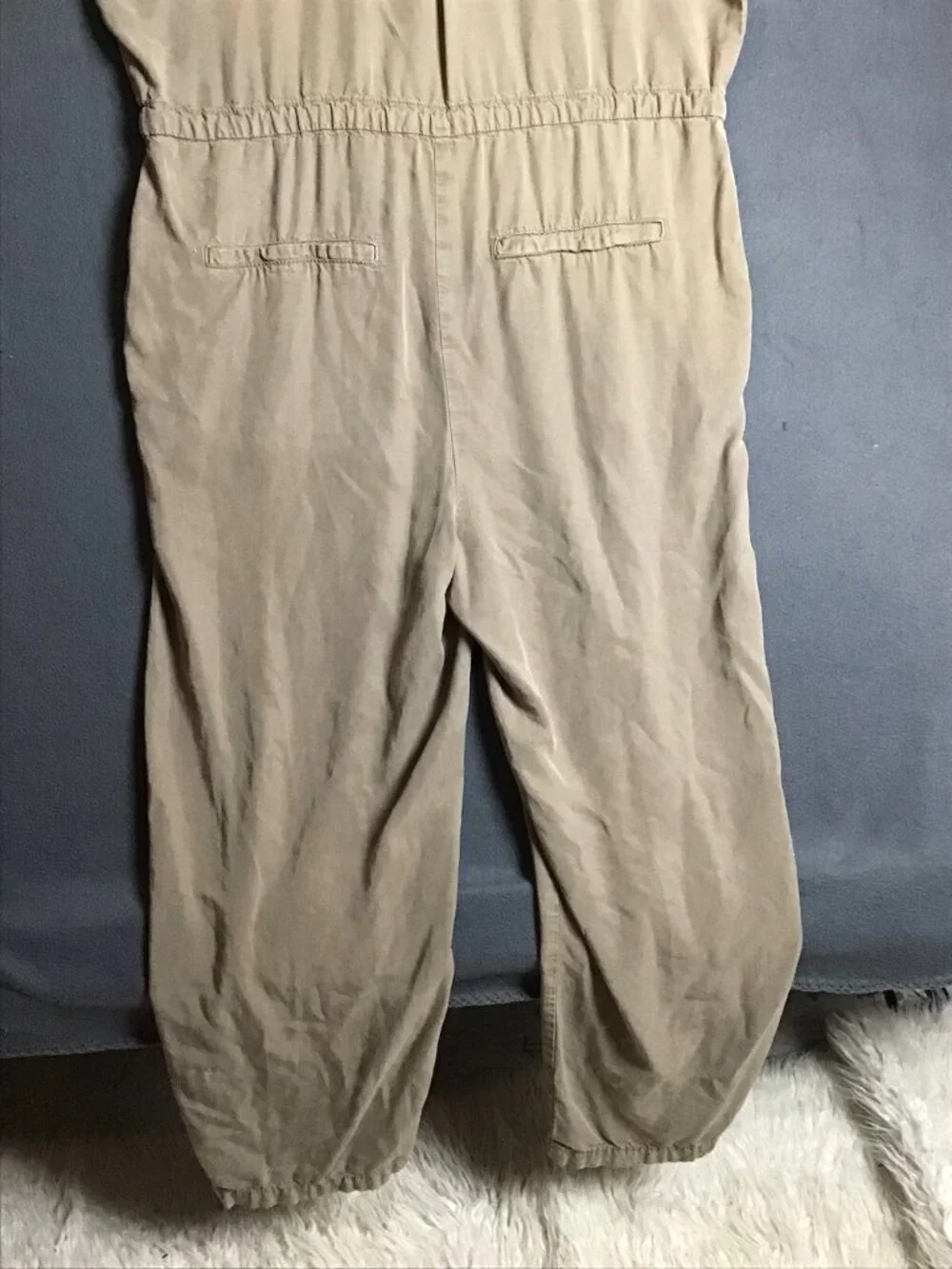 Free People Lottie Jumpsuit M  Tan Neutral Drawstring Waist Straight Leg